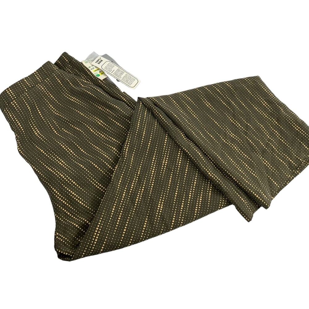 Bianca Nygard Silk Pants Womens‎ Size 10 Olive Green Beige Print Slacks NWT